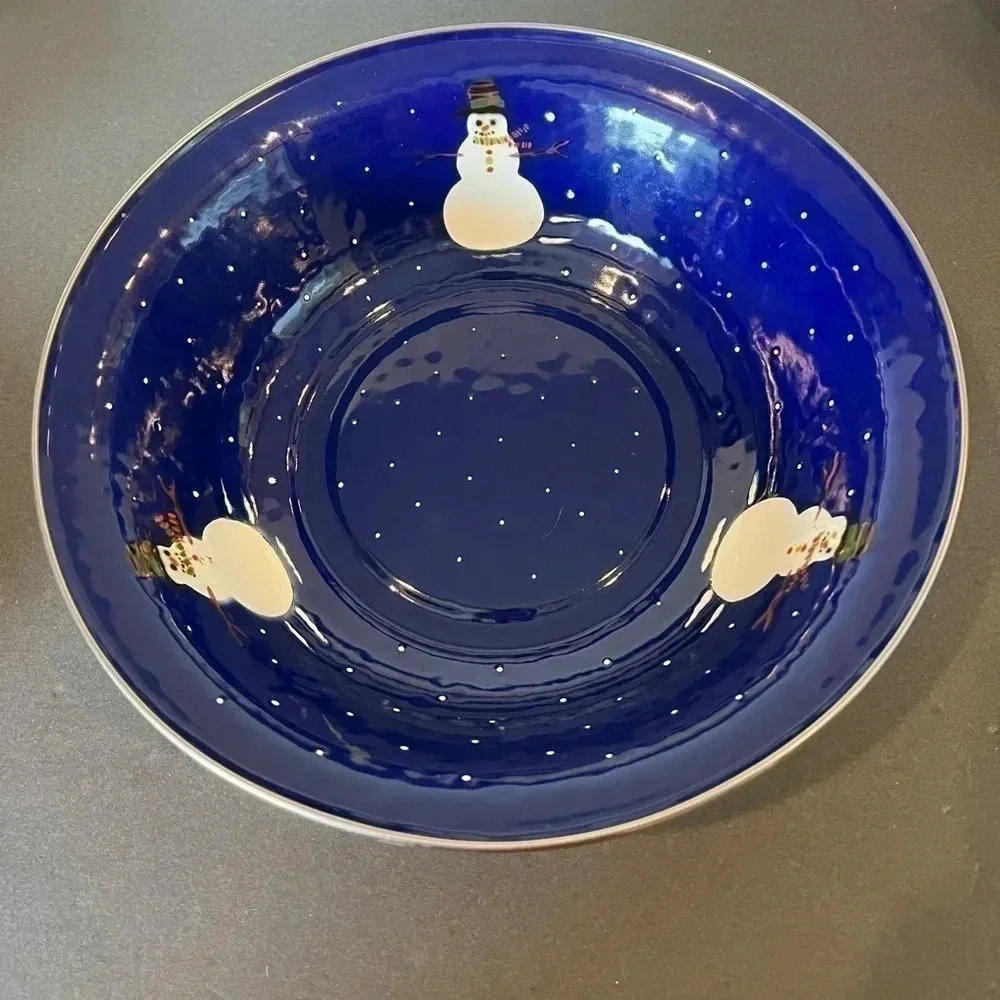 Golden Rabbit II Snowman Denise S. Harvey Blue Enamelware Lot Of (8) Eight